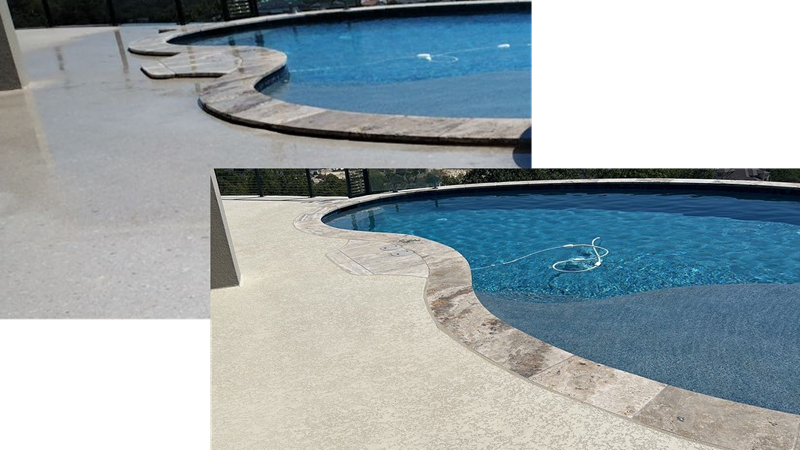 before and after pool deck restoration epoxy slip resistant sundek san antonio